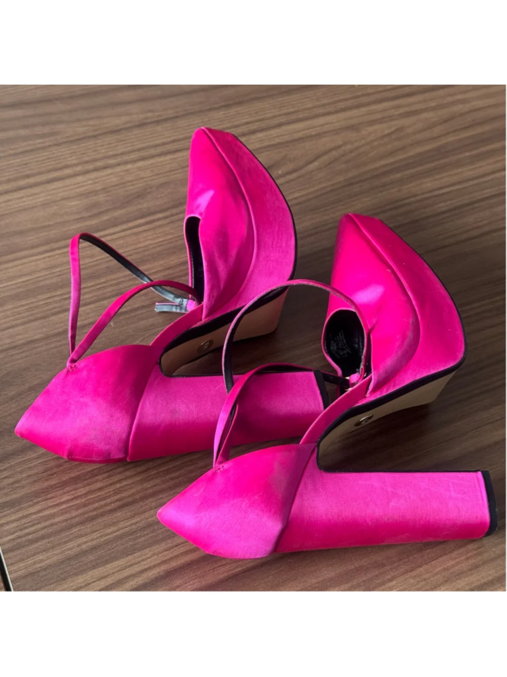 Zara Fuchsia Pointed-Toe Crisscross Block Heels